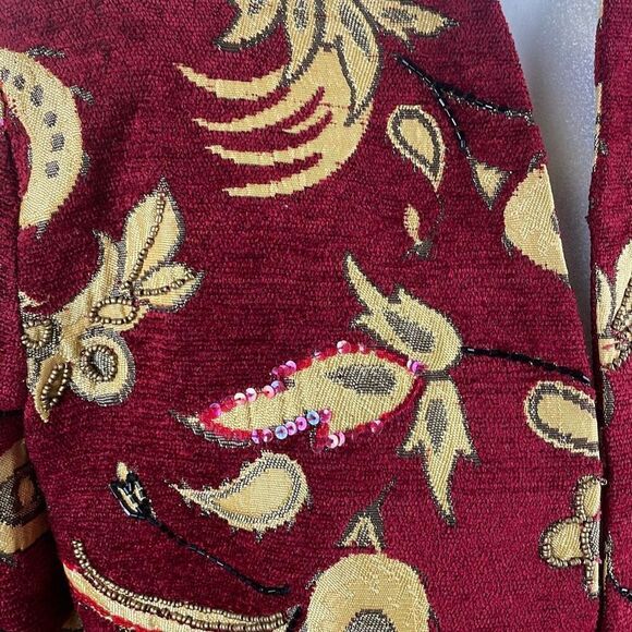 Bob Mackie Vintage Paisley Floral Tapestry Collarless Embellished Blazer - Picture 9 of 9